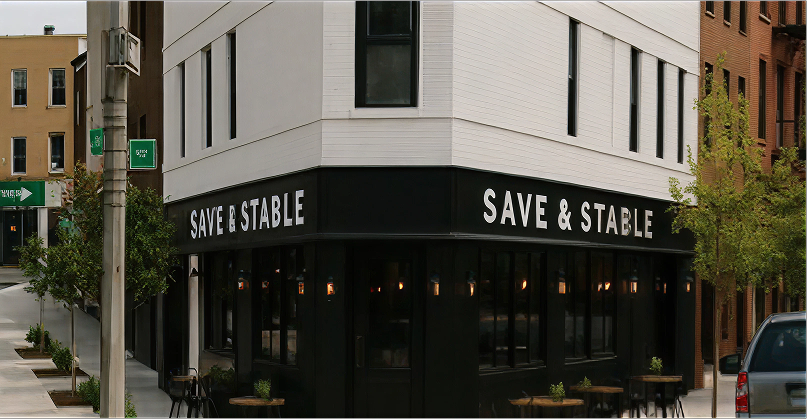 Modern café on urban street corner