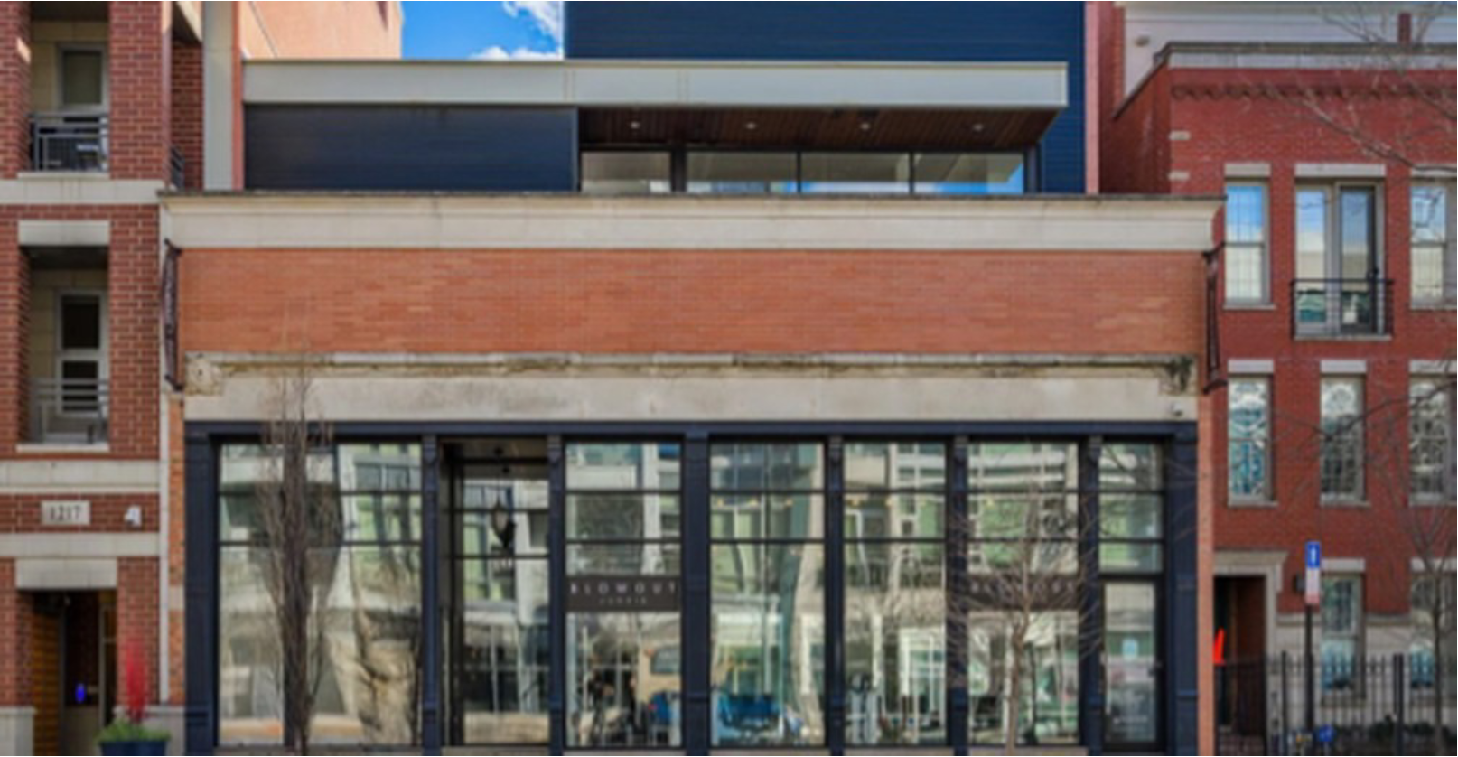 Modern brick building with large windows