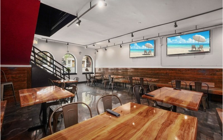 Modern dining space with wall art
