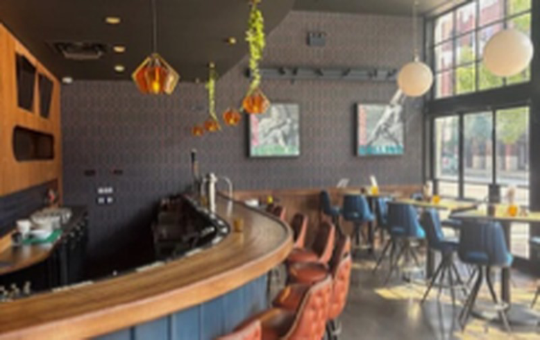 Modern café interior with bar seating