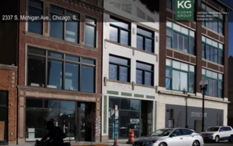 Street view of urban building exterior