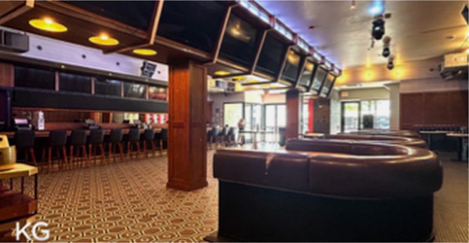 Empty bar interior with leather booths