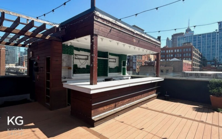 Rooftop bar with city skyline view