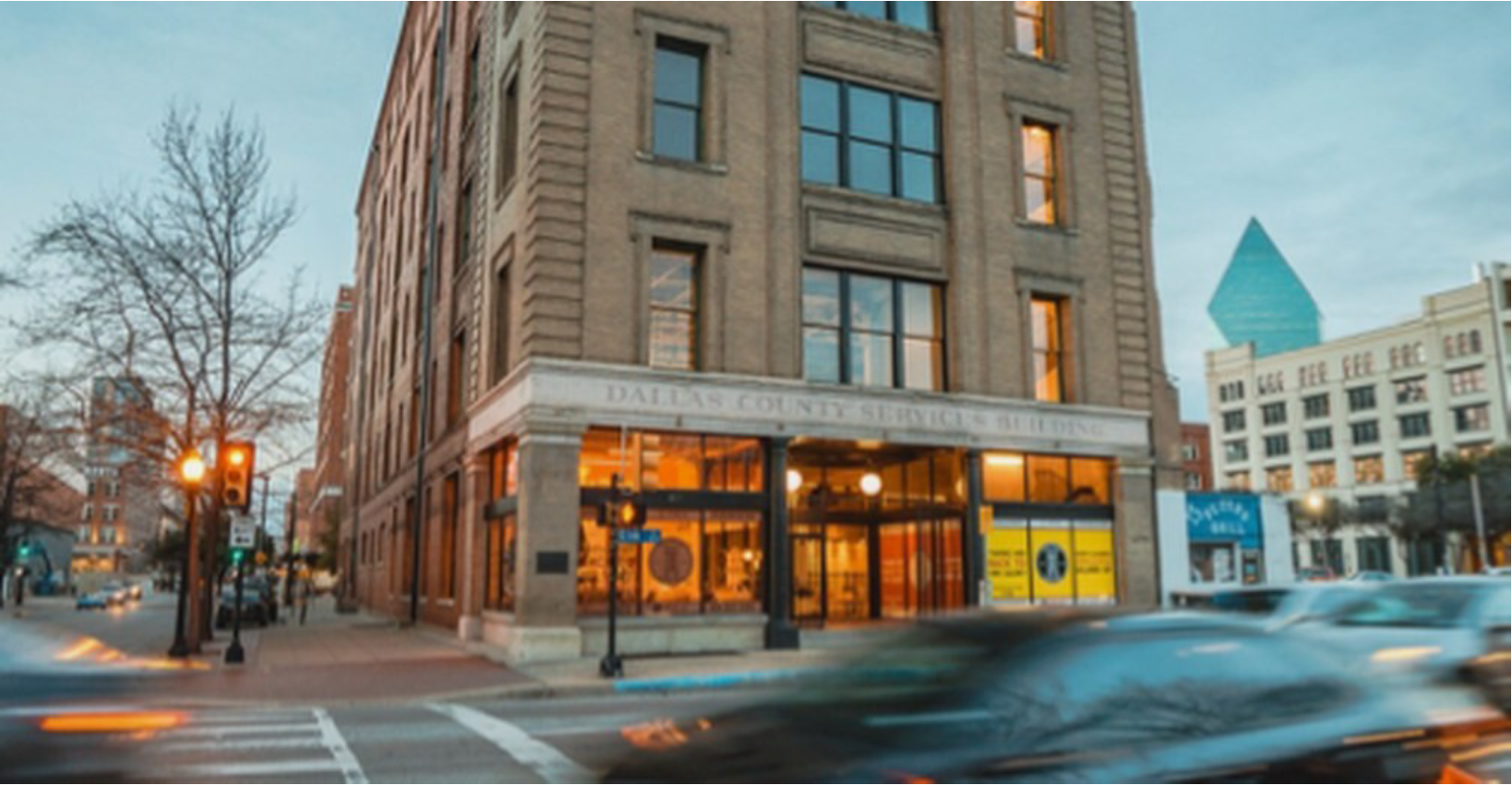 Urban scene with a prominent city building
