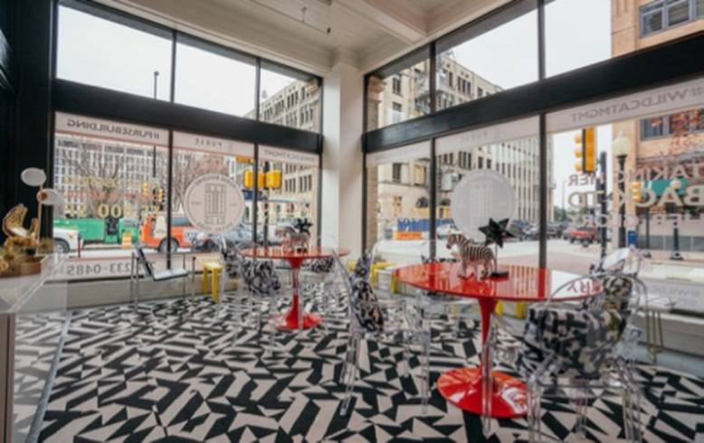 Stylish urban cafe interior view