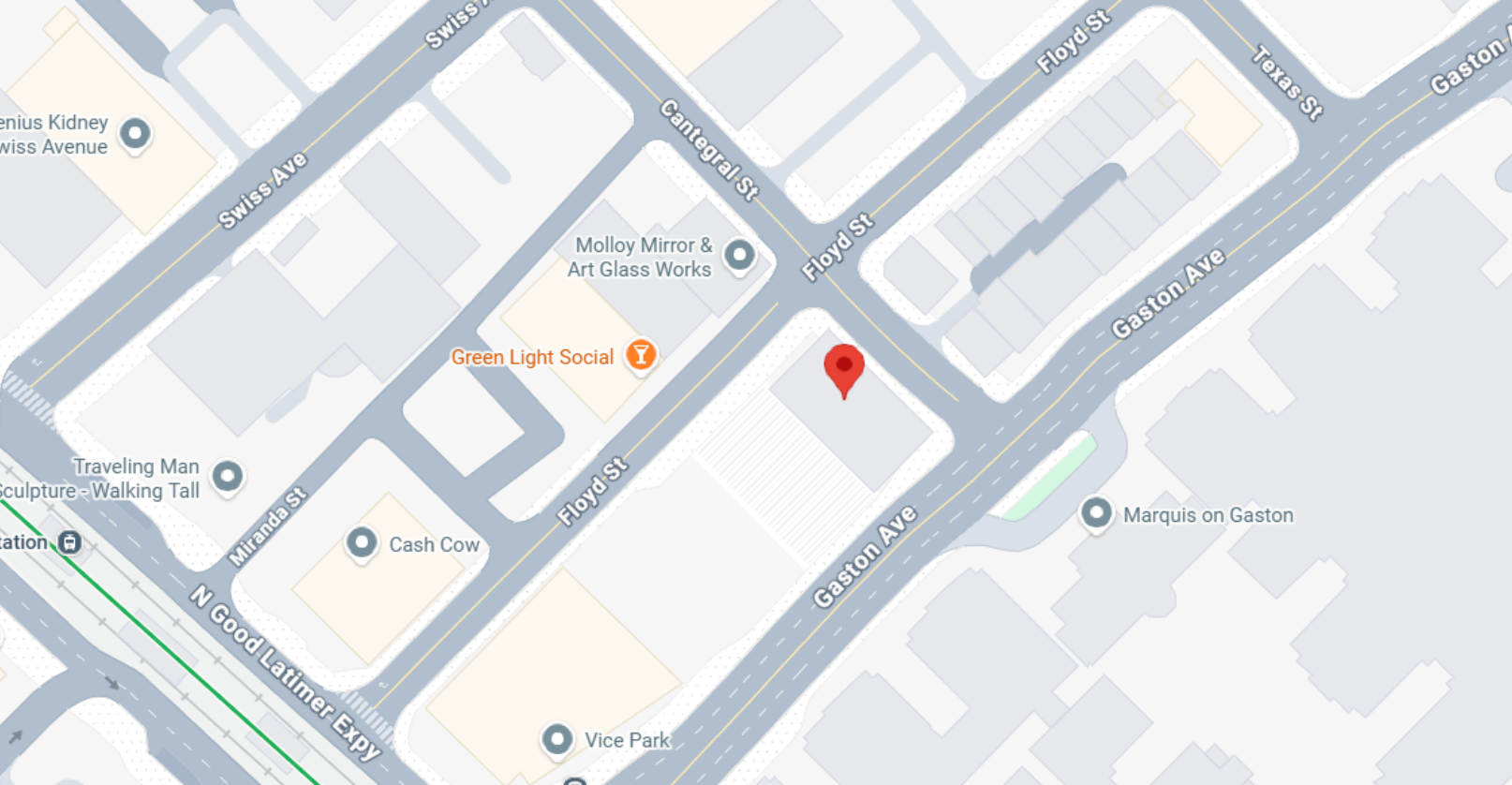 Map with red location pin on Gaston Avenue