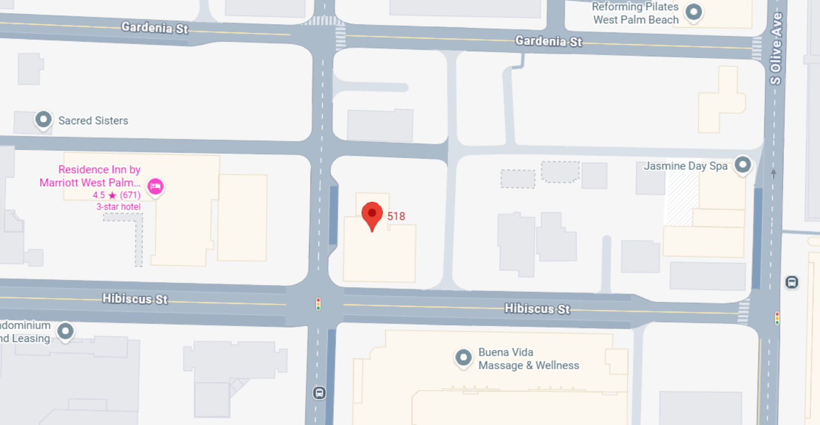 Map with red location pin at 518