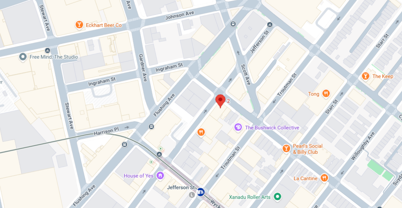 Street map with red location pin